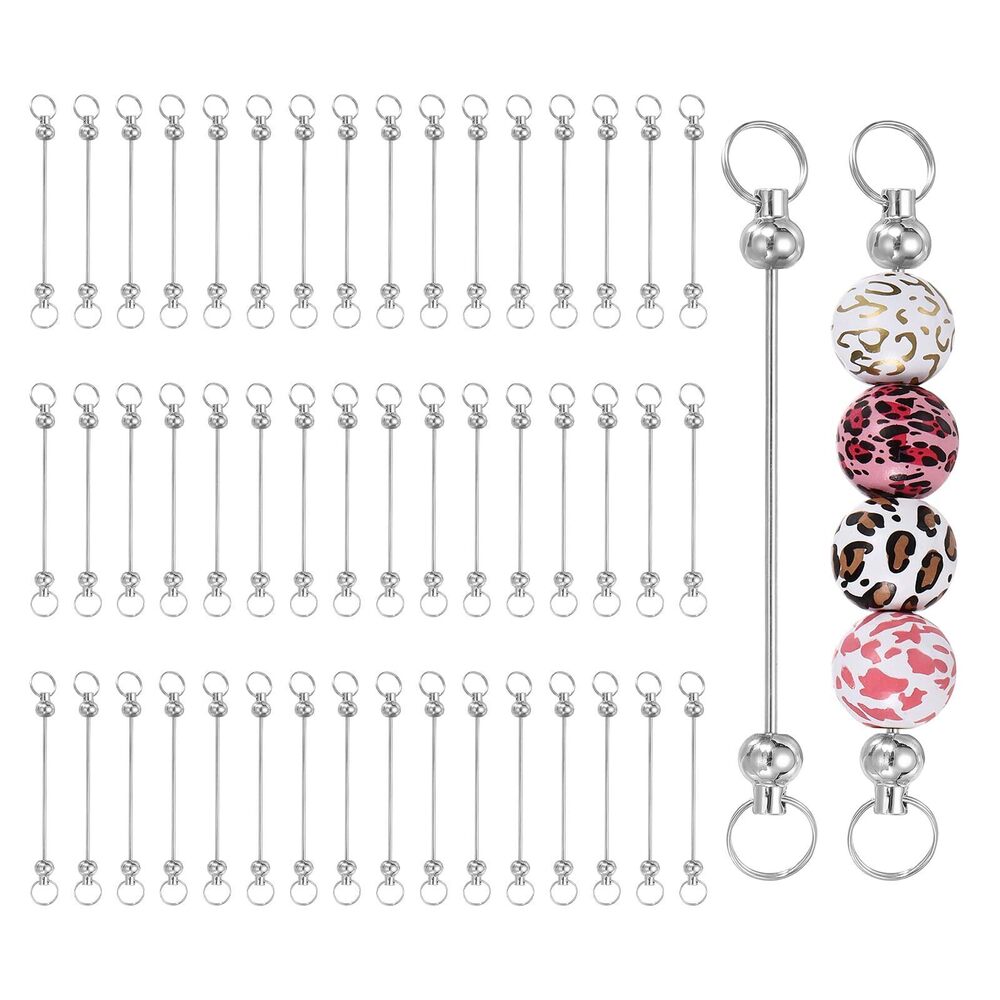 4092 50pcs Beadable Keychain Bar, Beadable Keychains Blanks Beaded Keychain